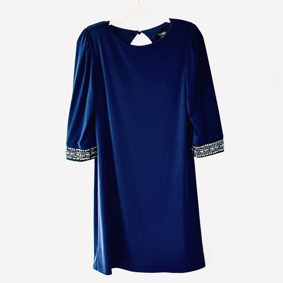 Laundry By Shelli Segal Dresses & Skirts - 2 FOR $20 Laundry Shelli Segal Shoulder Pads Jersey Navy BEADED Sleeves 6 $219